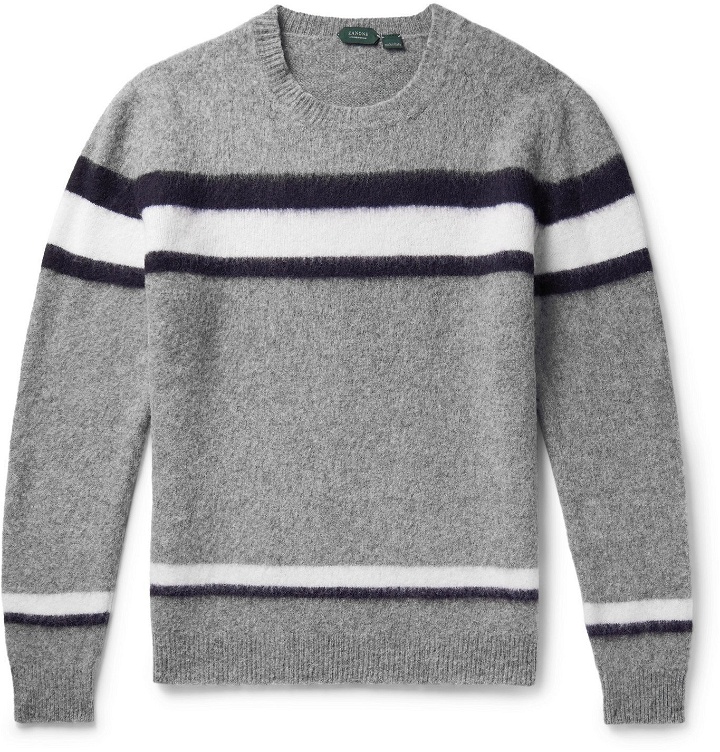Photo: Incotex - Striped Brushed Virgin Wool Sweater - Gray
