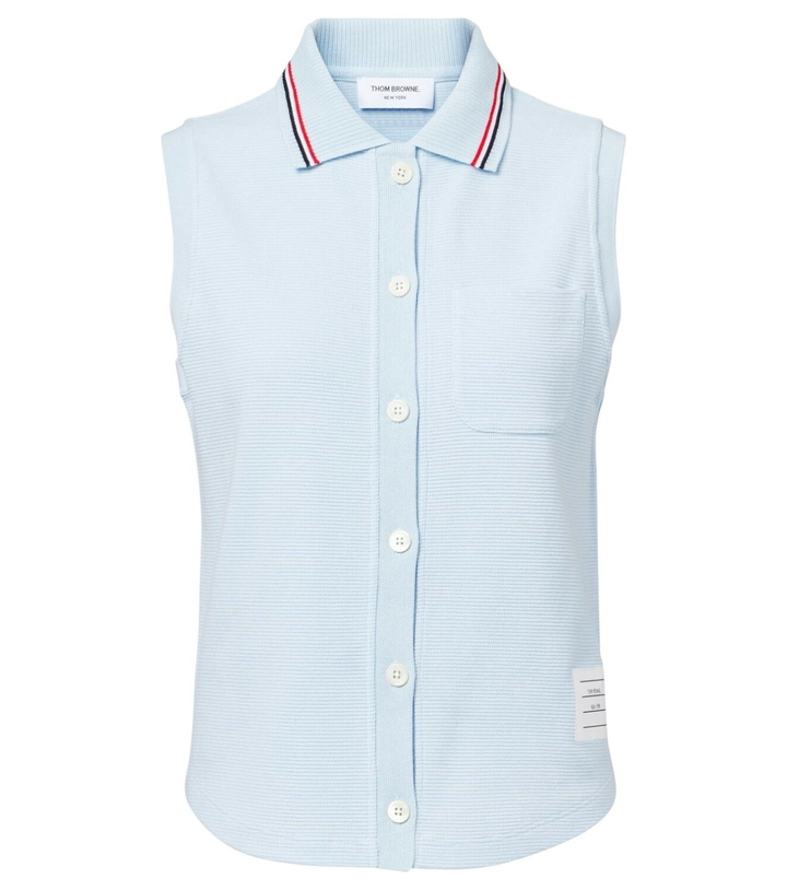 Photo: Thom Browne Sleeveless cotton polo shirt