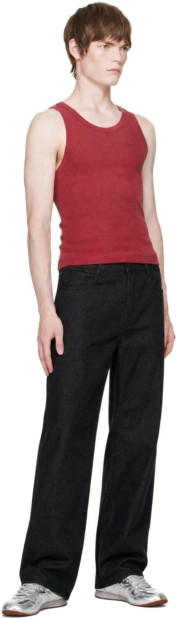 AMOMENTO Black Straight Fit Denim Jeans