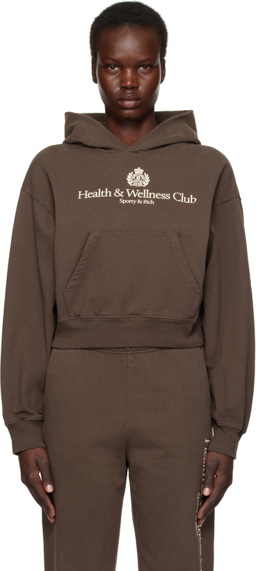 Photo: Sporty & Rich Brown H&W Crest Cropped Hoodie
