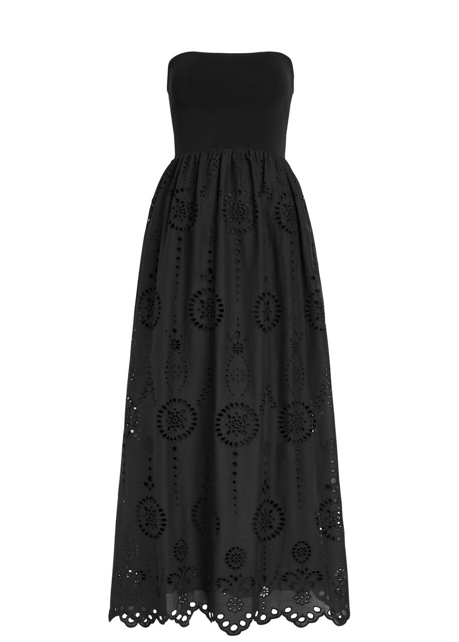 Matteau Strapless Broderie Anglais Cotton Midi Dress Black