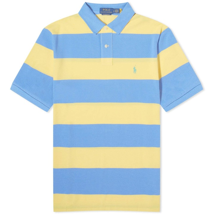Photo: Polo Ralph Lauren Men's Block Stripe Polo Shirt in Fall Yellow/Summer Blue
