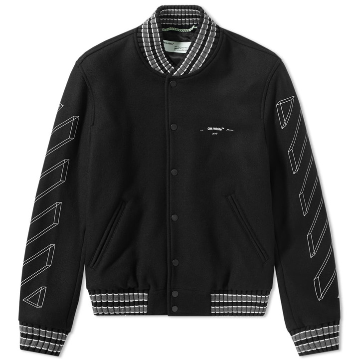 Photo: Off-White Diagonal 3D Line Skinny Varsity Jacket