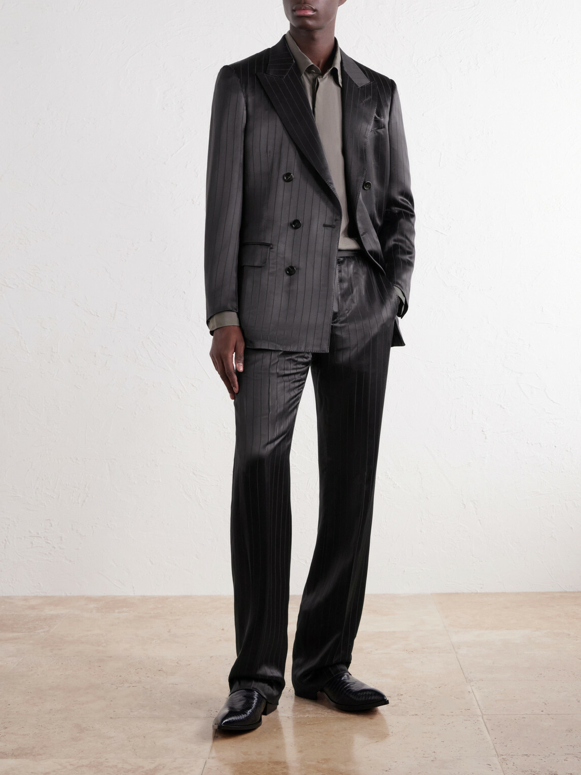 TOM FORD - Straight-Leg Pinstriped Satin Suit Trousers - Black