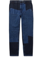Blue Blue Japan - Cropped Slim-Fit Indigo-Dyed Patchwork Cotton Trousers - Blue