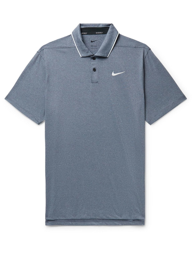 Photo: Nike Golf - Vapor Logo-Appliquéd Contrast-Tipped Dri-FIT Golf Polo Shirt - Blue