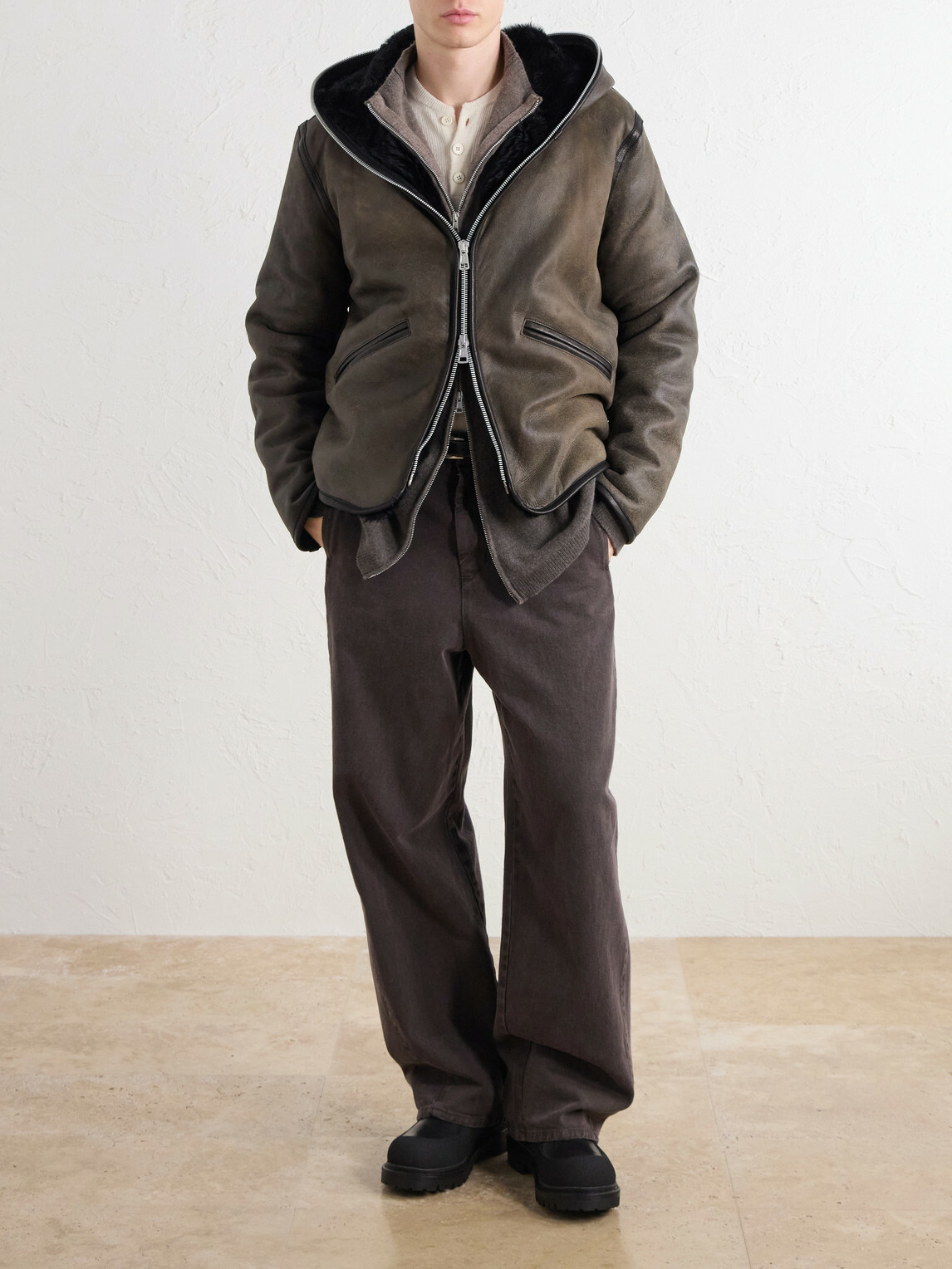 Our Legacy - Full Zip Hooded Shearling Jacket - Brown