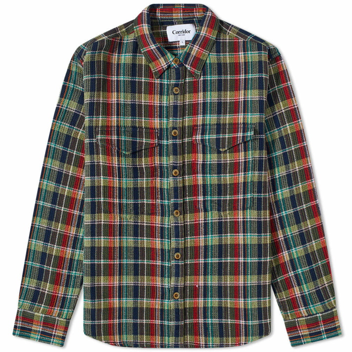 Photo: Corridor Men's Waffle Madras Shirt in Twisted Forest