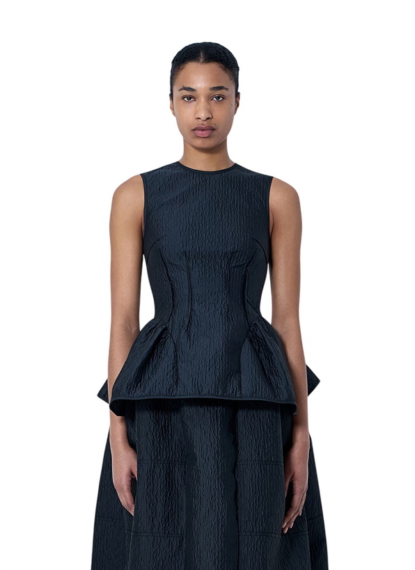 Photo: Cecilie Bahnsen CBdaimi Stria Matelassé Peplum Top