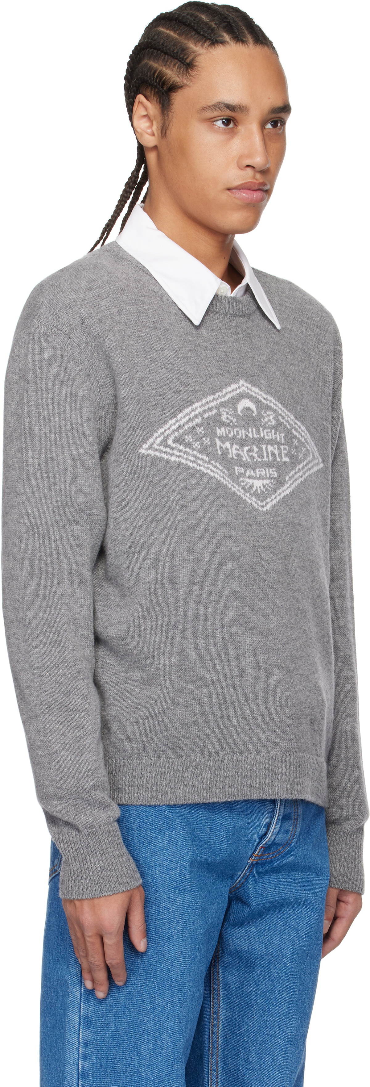 Marine Serre Gray Clean Wool Knit Crewneck Sweater