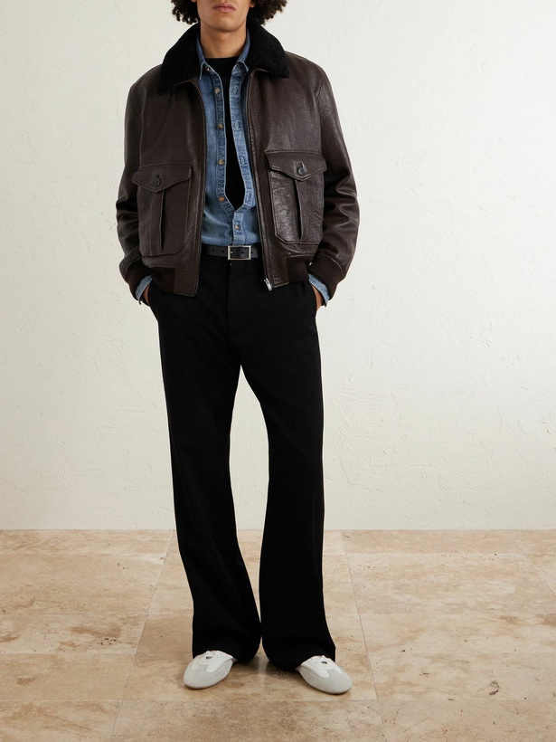 Photo: SAINT LAURENT - Shearling-Trimmed Full-Grain Leather Jacket - Brown