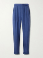 SAINT LAURENT - Tapered Belted Pleated Silk Trousers - Blue