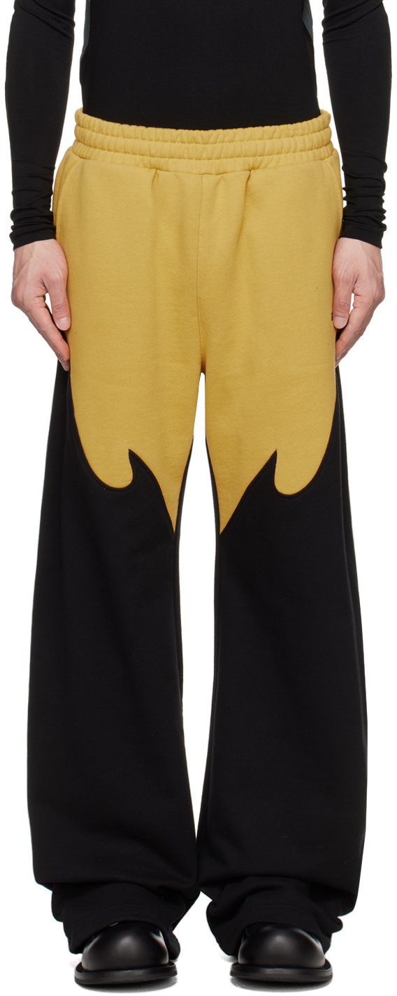 KUSIKOHC Black & Yellow Embroidered Sweatpants