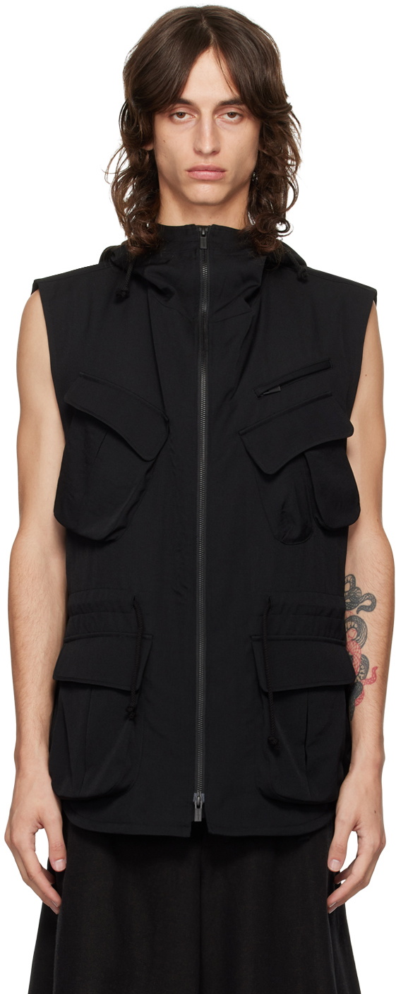 Yohji Yamamoto Black Gabardine Seven Button Vest Yohji Yamamoto