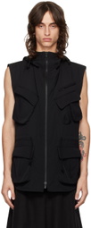 YOHJI YAMAMOTO Black Gabardine Hooded Vest