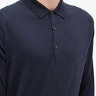 John Smedley Men's Merino Long Sleeve Knit Polo Shirt in Midnight