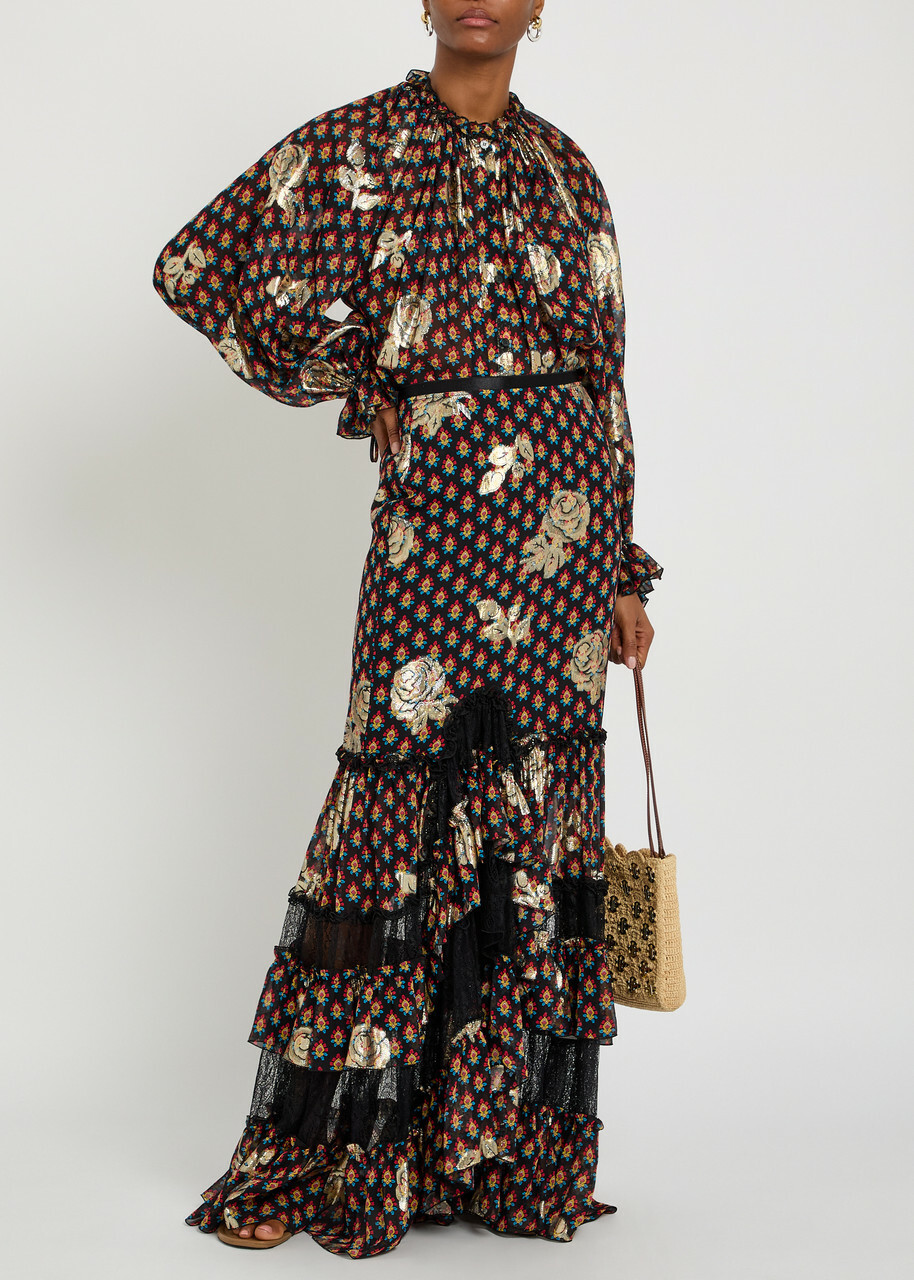 Etro Floral-embroidered Silk Maxi Skirt Black
