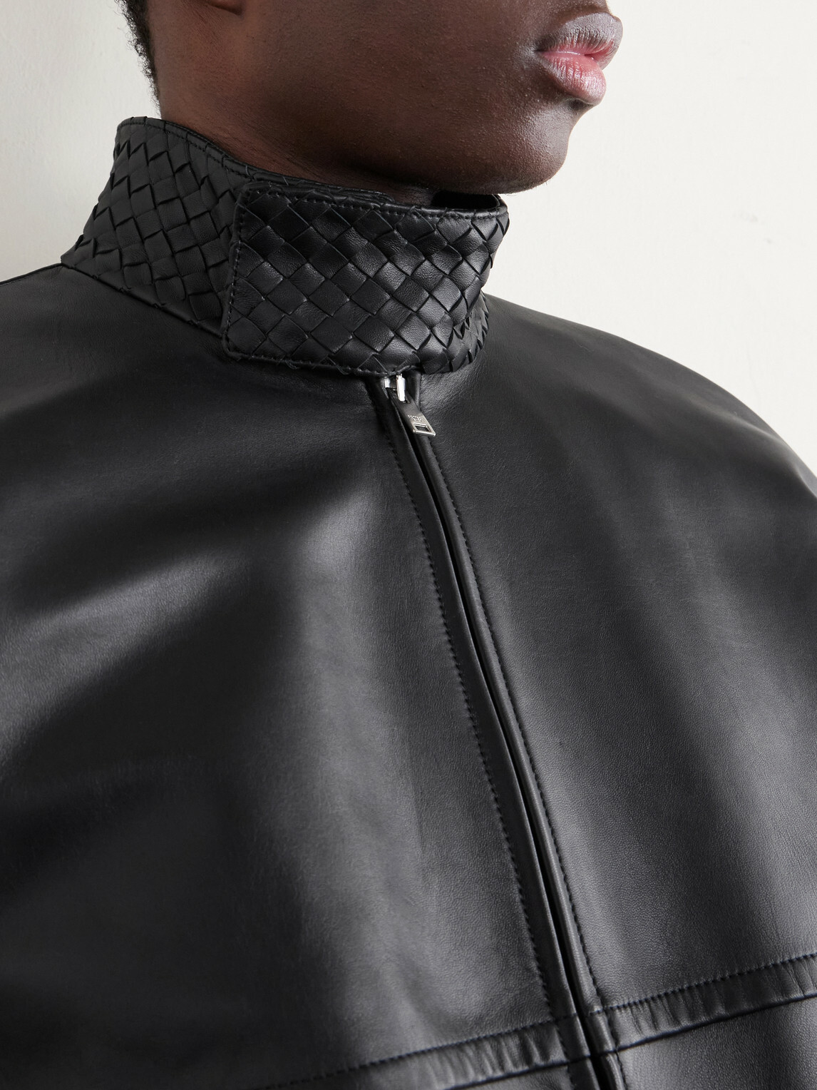 Bottega Veneta - Intrecciato-Trimmed Leather Blouson Jacket - Black