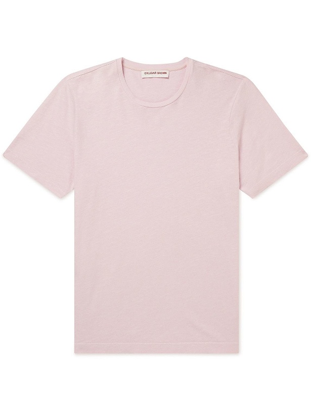 Photo: Orlebar Brown - Nicolas Garment-Dyed Organic Cotton and Linen-Blend Jersey T-Shirt - Pink