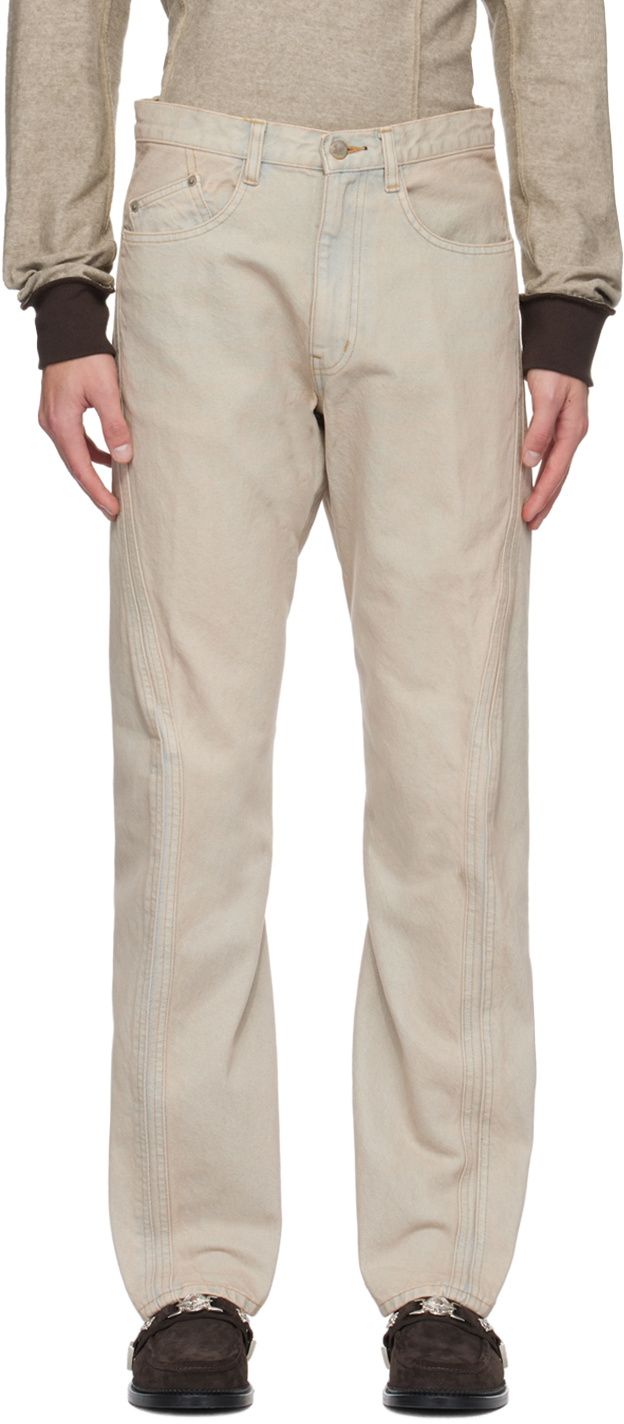Tan Twisted Jeans by NVRFRGT on Sale