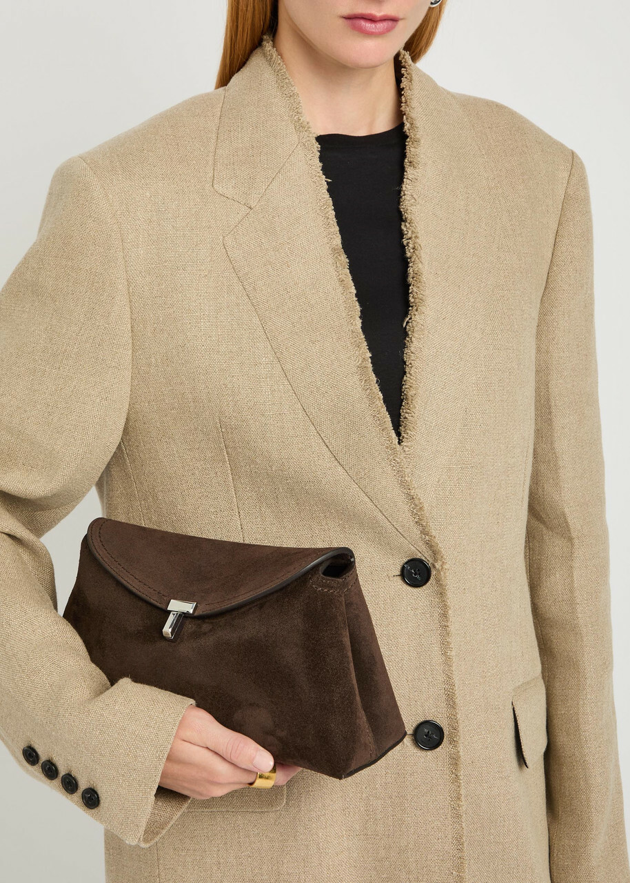 Toteme T-lock Suede Clutch - Brown - One Size