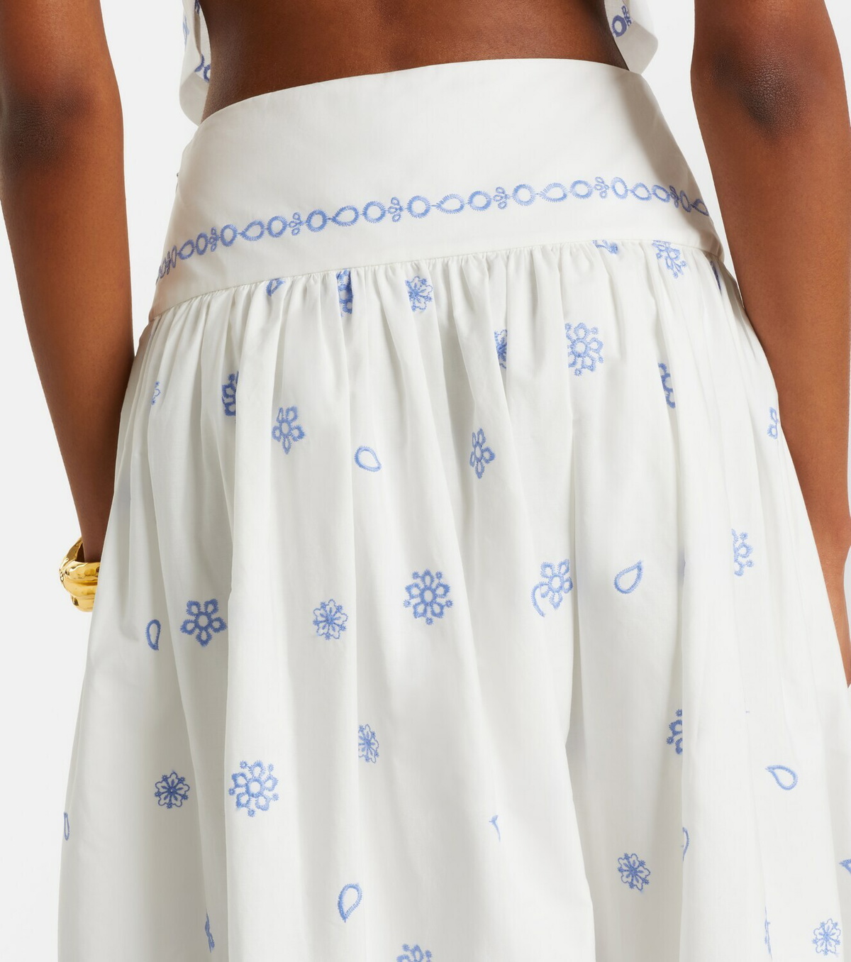 Self-Portrait Embroidered cotton midi skirt
