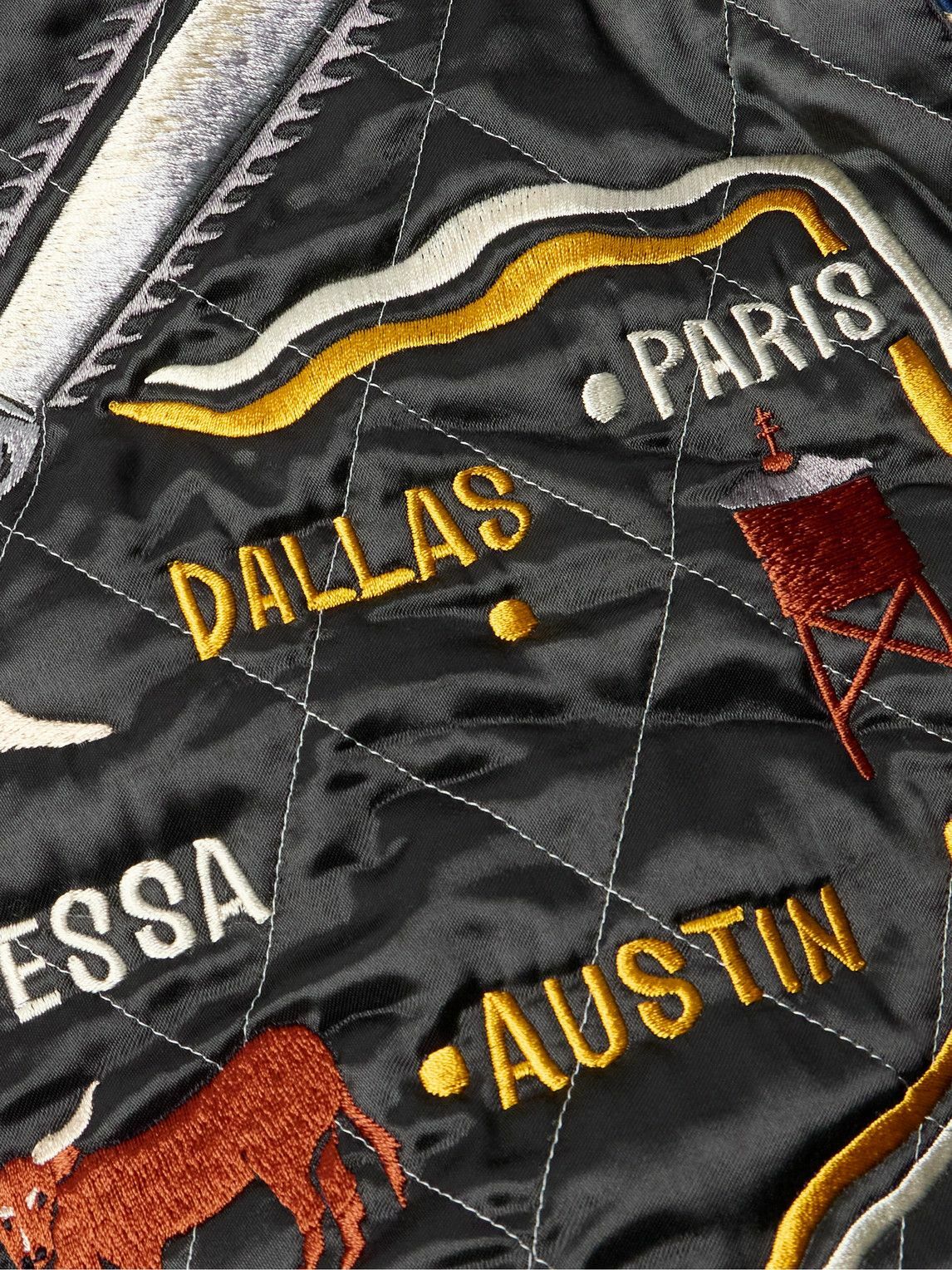 KAPITAL - Embroidered Quilted Shell-Trimmed Cotton-Velvet Bomber Jacket - Black