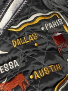 KAPITAL - Embroidered Quilted Shell-Trimmed Cotton-Velvet Bomber Jacket - Black