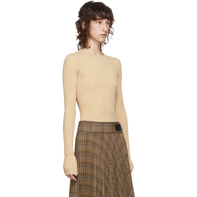 Helmut Lang Beige Ribbed Crewneck Sweater Helmut Lang