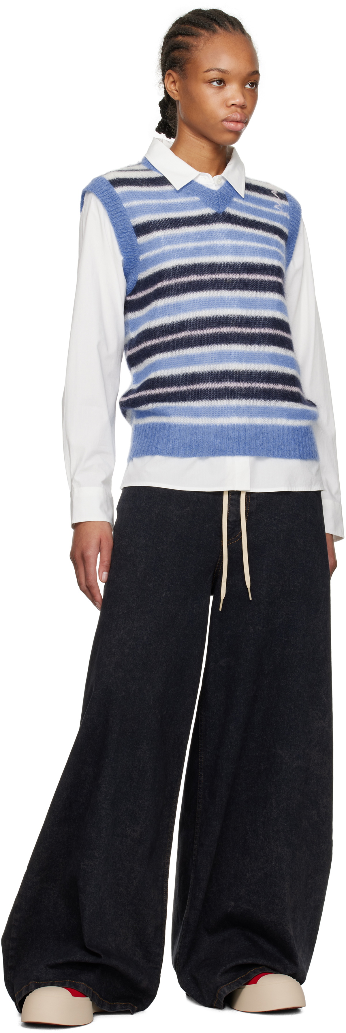 Marni Blue Brushed Mohair Stripe Vest