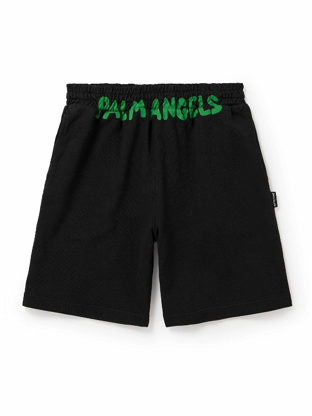 Photo: Palm Angels - Logo-Print Cotton-Jersey Drawstring Shorts - Black
