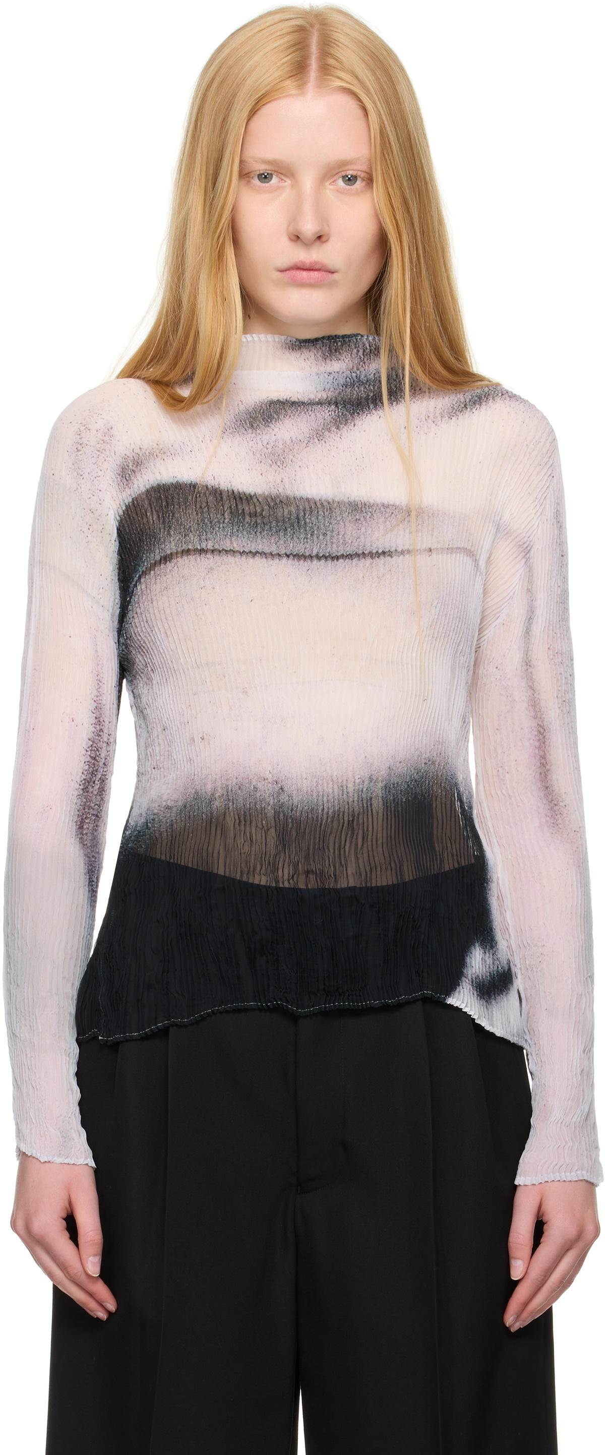 ISSEY MIYAKE White & Black Shadow Study Pleats Chiffon Twist