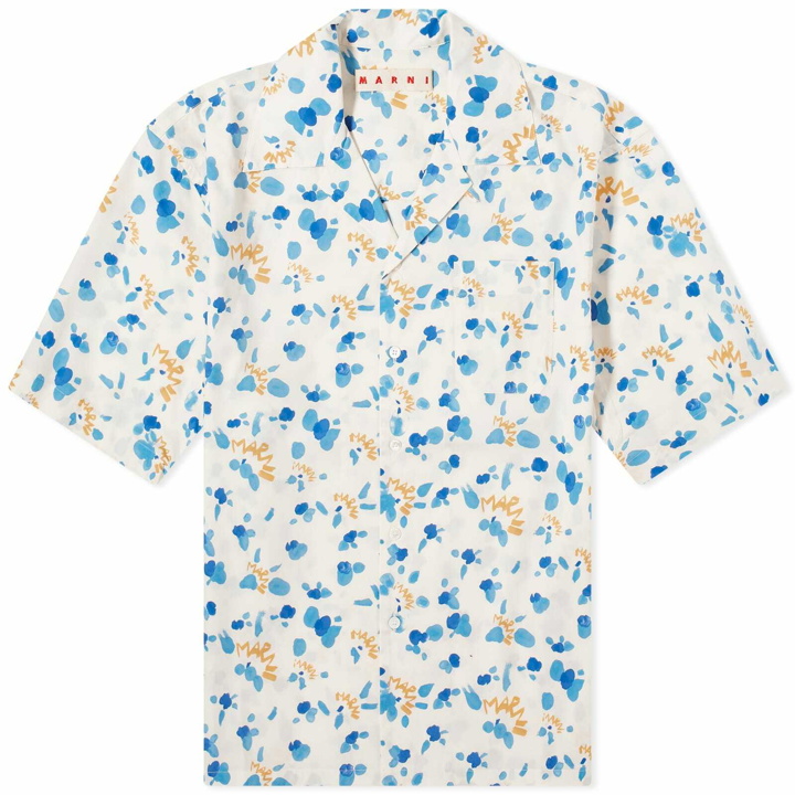 Photo: Marni Men's Dripping Flower Short Sleeve Vacation Shirt in Stone White