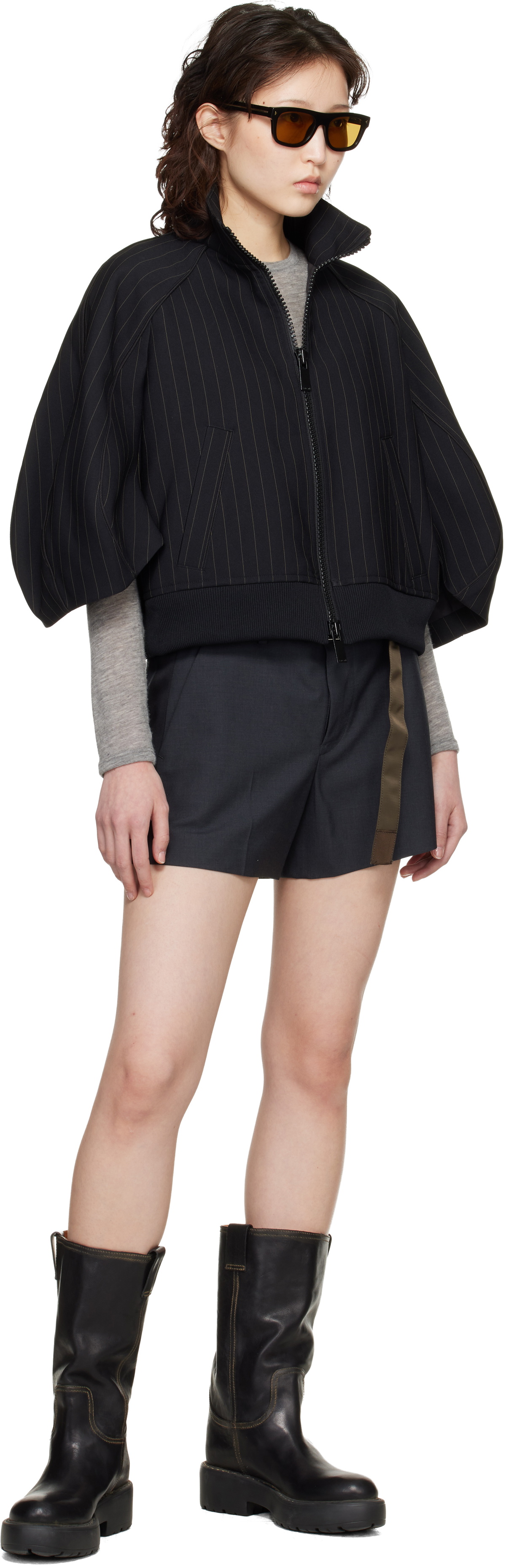 sacai Black Matelasse Twill Bomber Jacket