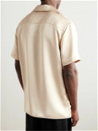 Balmain - Camp-Collar Logo-Embroidered Satin Shirt - Neutrals