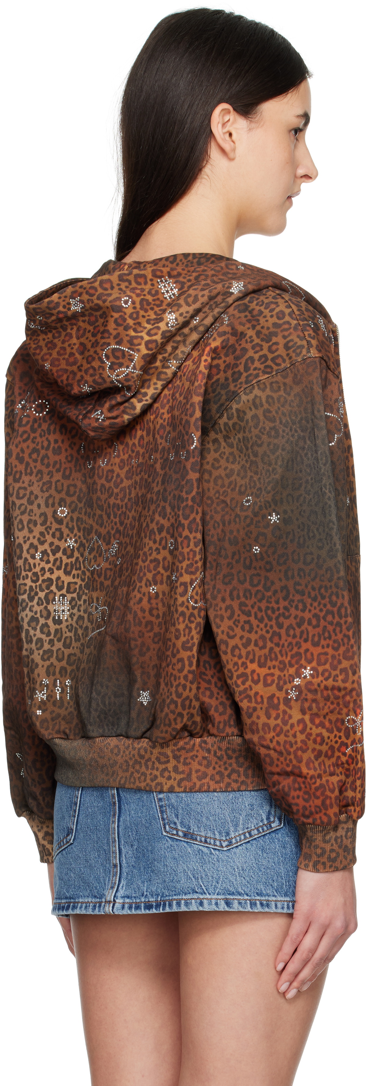 Praying Brown Leopard Rhinestone Hoodie