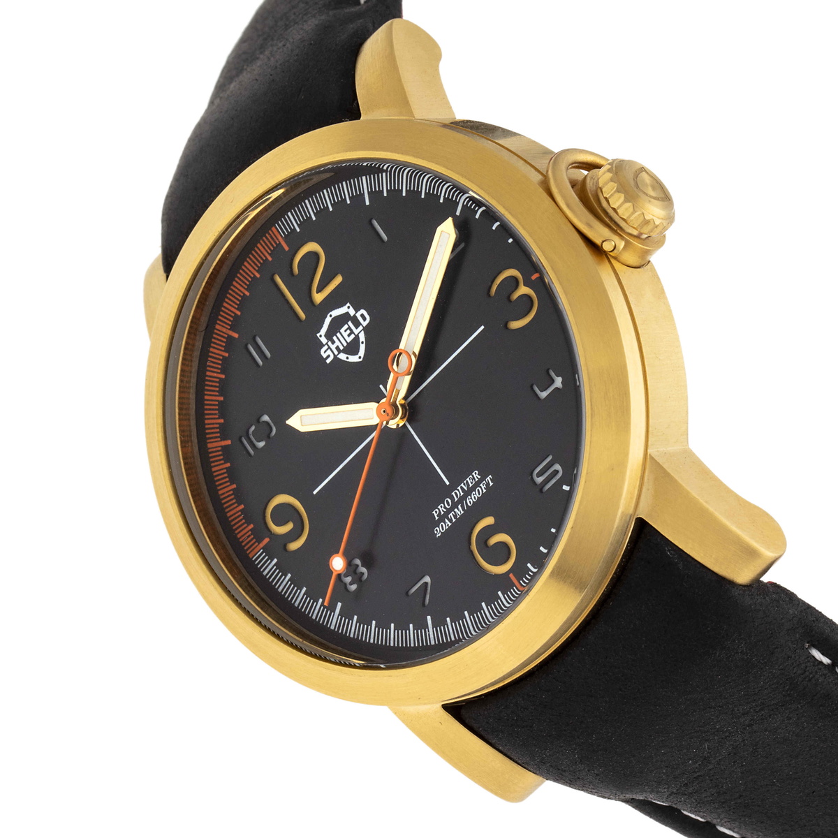 Shield Berge Quartz Black Dial Black Leather Mens Watch  display picture 3