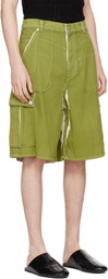 Marni Green Screen-Printed Denim Cargo Shorts