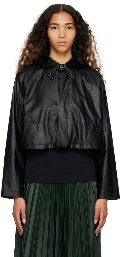 Photo: MM6 Maison Margiela Black Cropped Faux-Leather Jacket