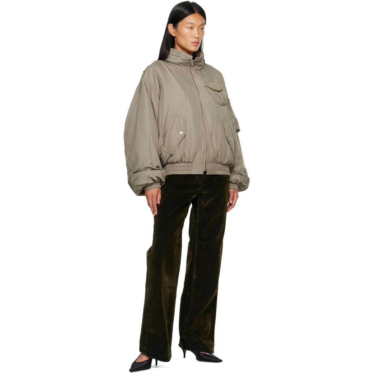 OPEN YY Khaki Fluid Cargo Bomber Jacket