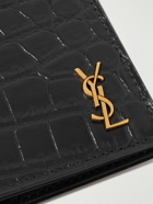 SAINT LAURENT - Cassandre Logo-Appliquéd Croc-Effect Leather Passport Cover - Black