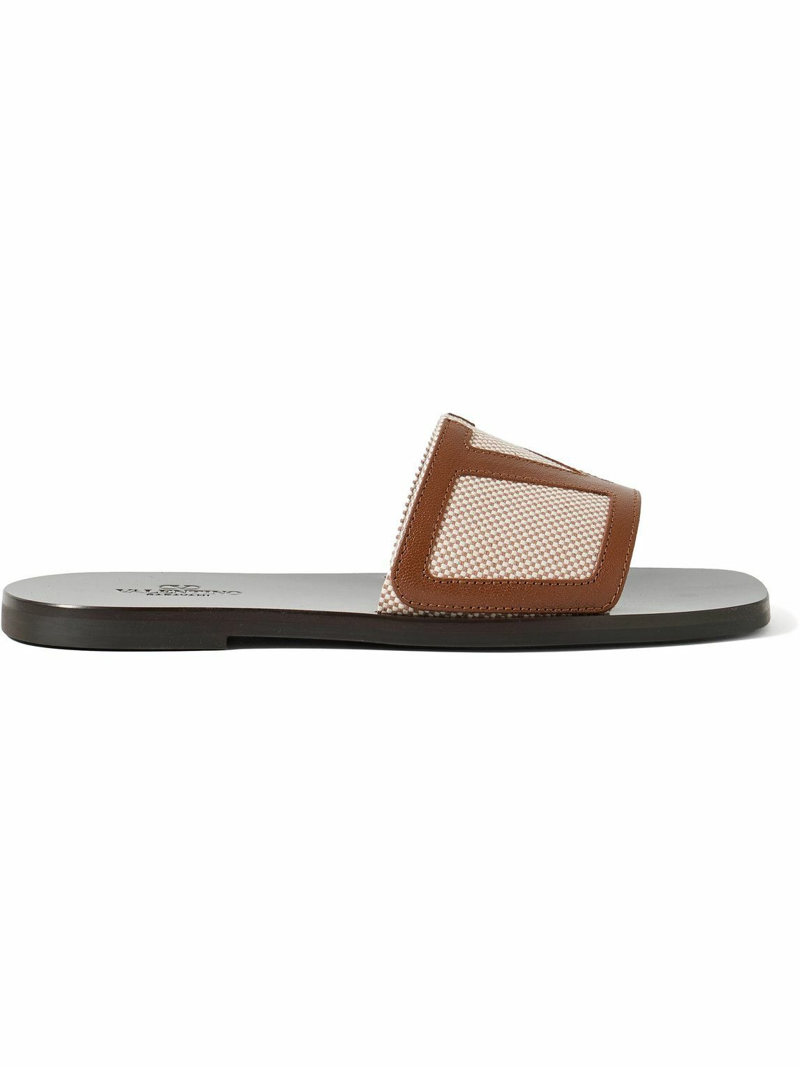 Valentino Garavani - Logo-Appliquéd Leather-Trimmed Checked Canvas Slides - Brown