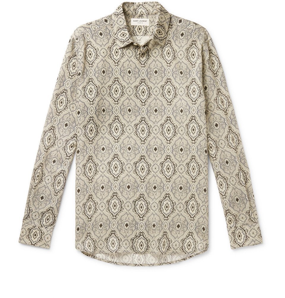 Saint Laurent - Paisley-Print Wool Shirt - Men - Gray Saint Laurent