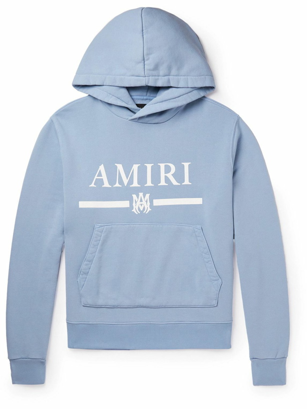 Photo: AMIRI - Logo-Appliquéd Cotton-Jersey Hoodie - Blue