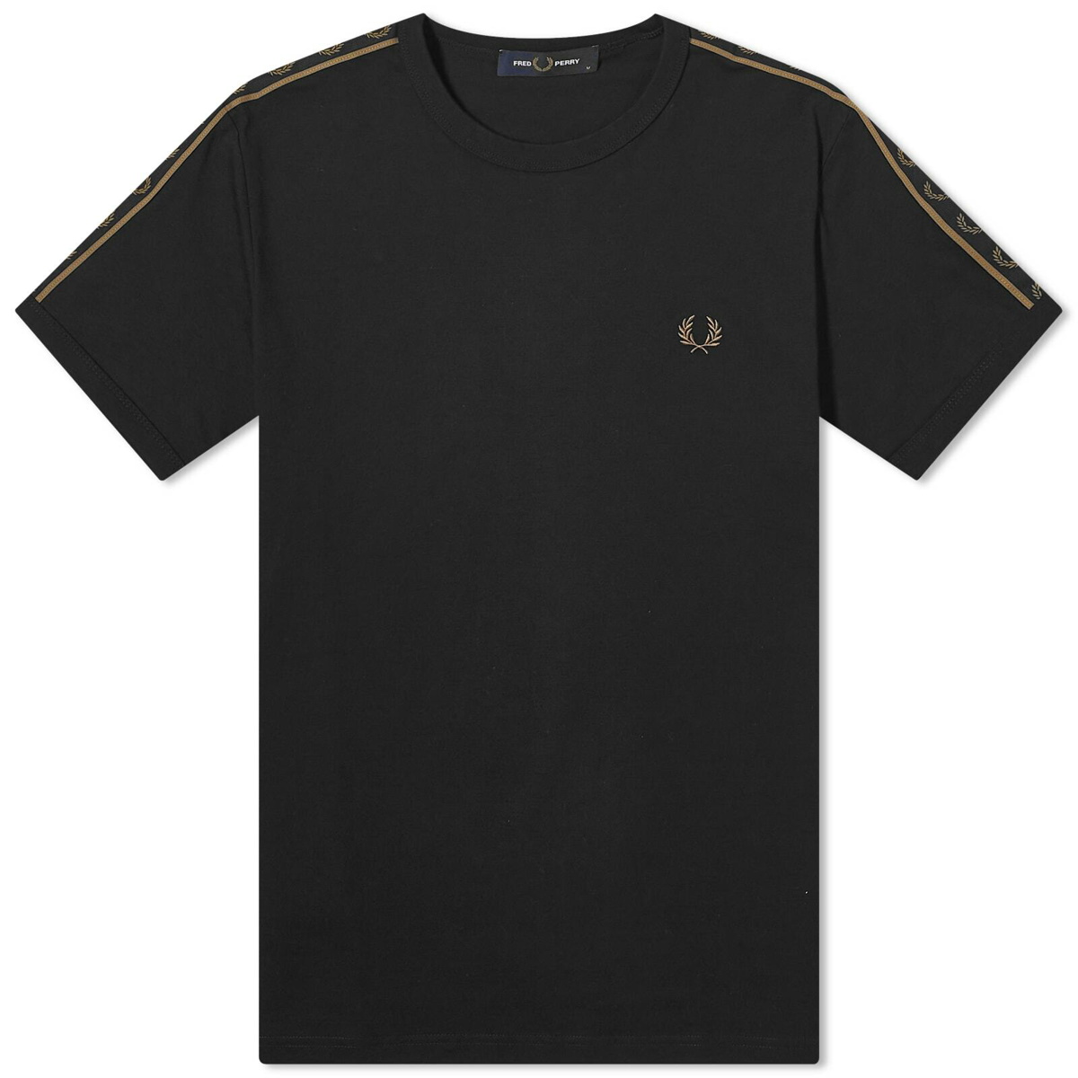 Photo: Fred Perry Men's Contrast Tape Ringer T-Shirt in Black/Warm Stone