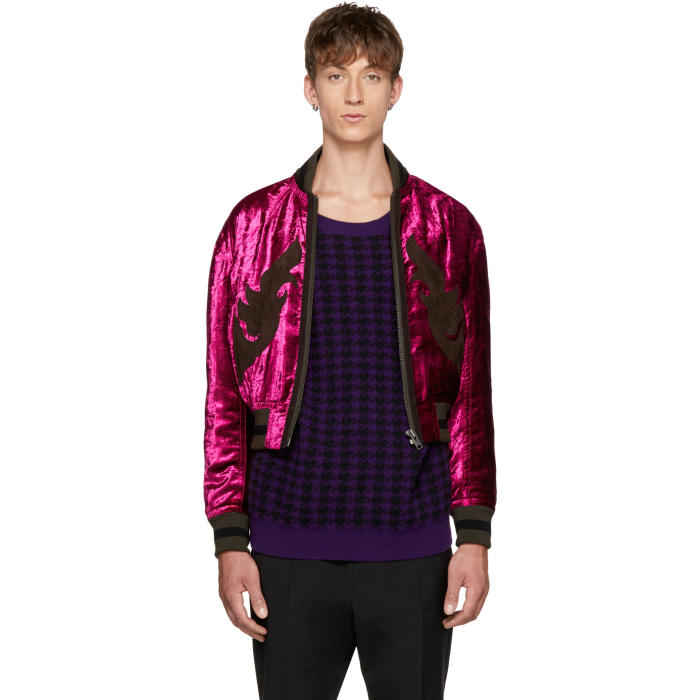 Haider Ackermann Pink Velvet Bomber Jacket Haider Ackermann