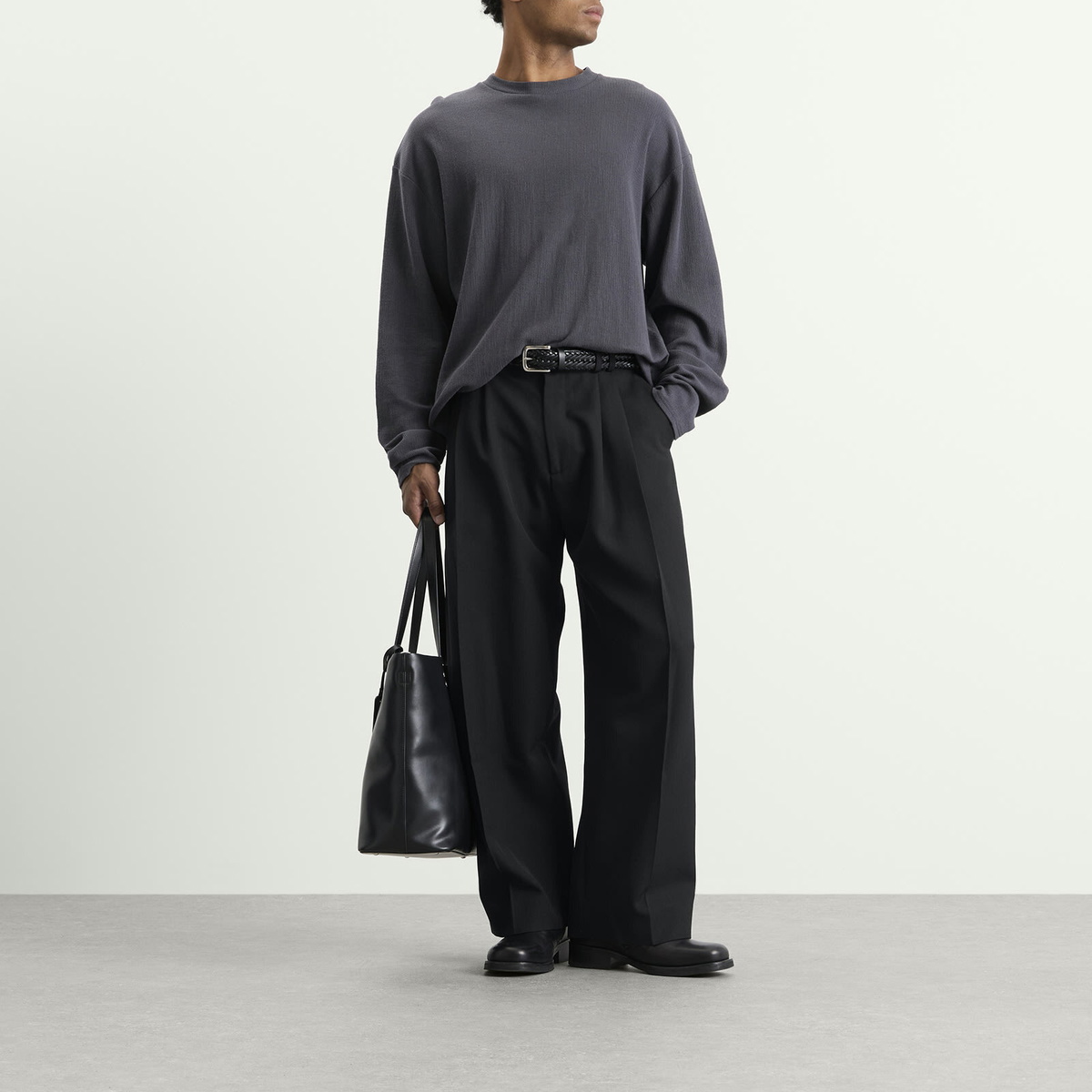 Studio Nicholson Men's Line Tech Wool Pleated Trouser in Black