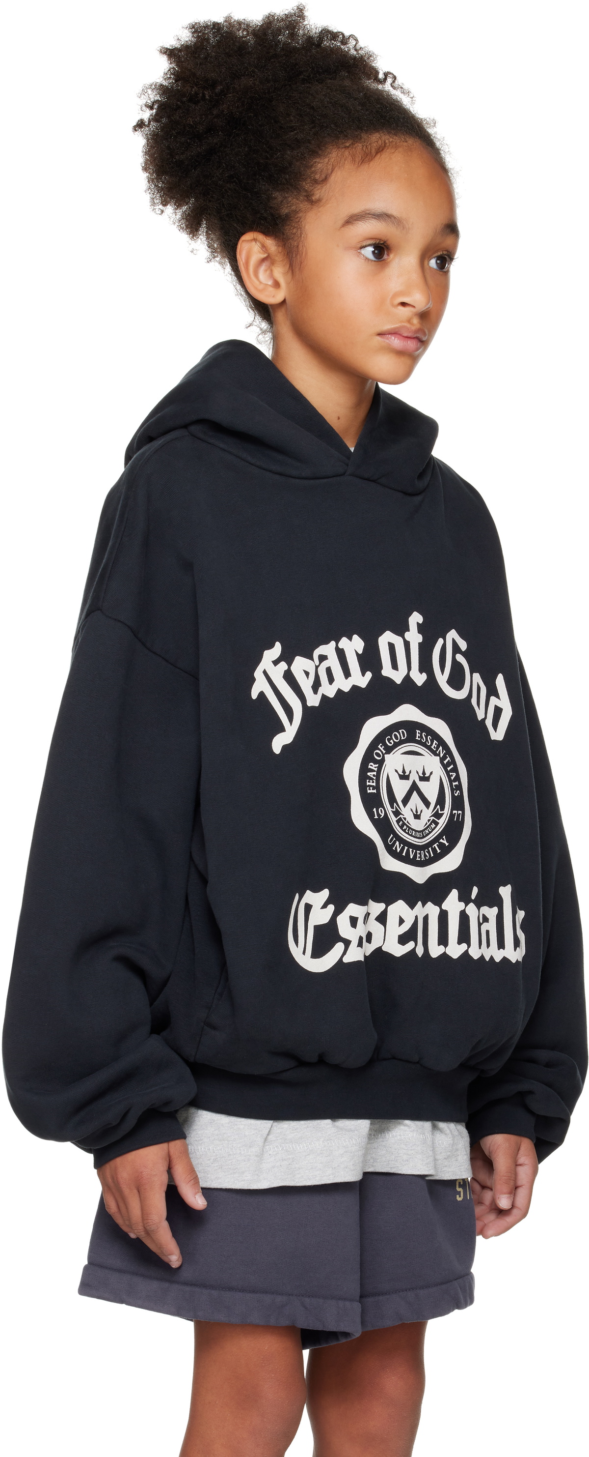 Fear Of God Essentials Kids Black Heavy Fleece Vintage Shrunken Hoodie