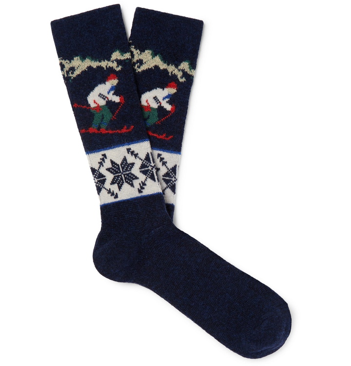 Photo: Anonymous Ism - Intarsia Stretch-Knit Socks - Blue