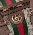 GUCCI - Ophidia Leather and Webbing-Trimmed Monogrammed Coated-Canvas Duffle Bag - Brown